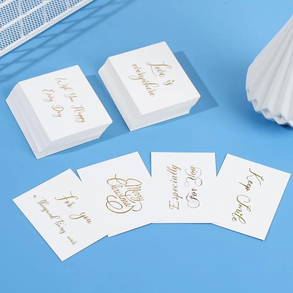 50PCS DIY Happy Birthday Wedding Party Gold Stamping Thank You White Greeting Card Handwriting Message Cards