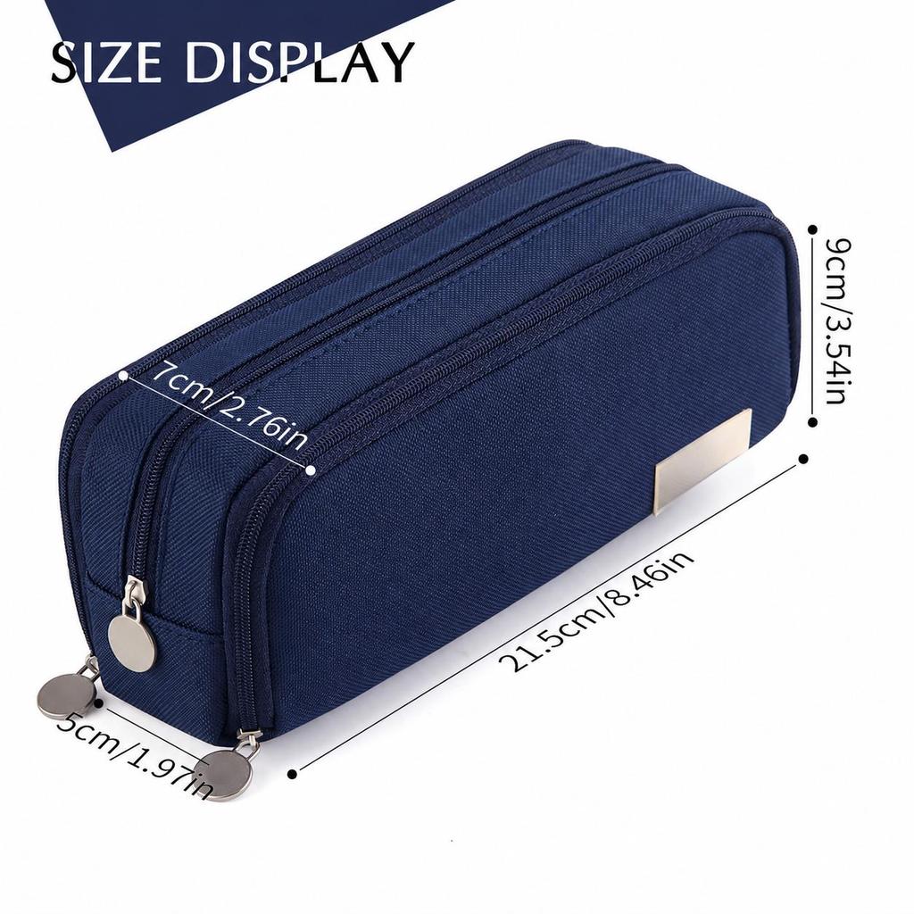 Astuccio Grande Capacità 3 Scomparti Borsa Portapenne per Scuola Adolescente Ragazza Ragazzo Uomo Donna, Blu Navy