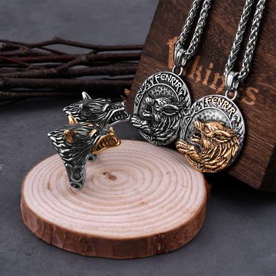 Roestvrijstalen vintage Vikings Fenrir Wolf Head ketting gemengde gouden kleur Nordic Amulet Biker hanger sieraden cadeau