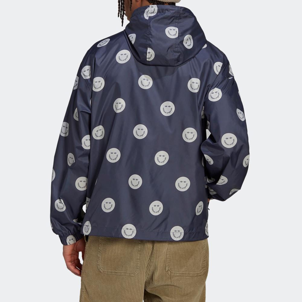 Adidas Originals Trefoil Cartoon Smile Full Print Casual Hooded Sports Jacket Men Jacket Dark-Navy HN0394