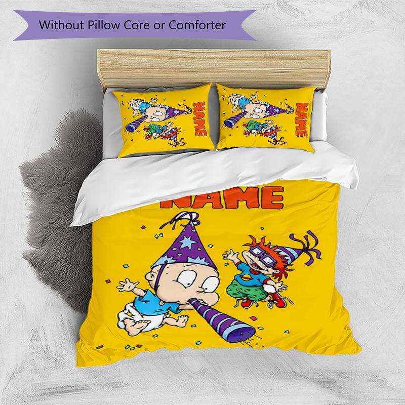 3pcs Custom Name Rugrats Bedding Set Duvet Cover Closure Includes 1 Duvet Cover & 2 Pillowcases for All Seasons Bedroom Decor