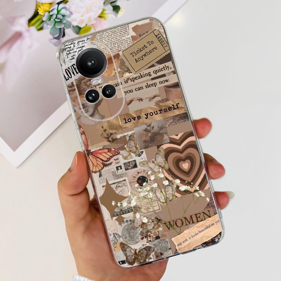 For Oppo Reno10 Pro Case Reno 10 5G Cover Soft TPU Black Silcione Bumper Coque For Reno 10pro Global Funads Women Fashion Print
