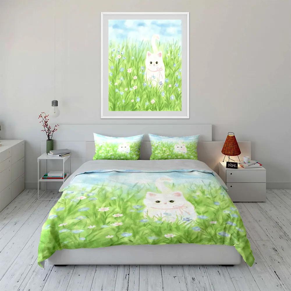 Cat-Themed Pastoral Art Set Soft Comfortable Duvet Cover Bedding Set Included 1*Duvet Cover & 2*Pillowcases Gift