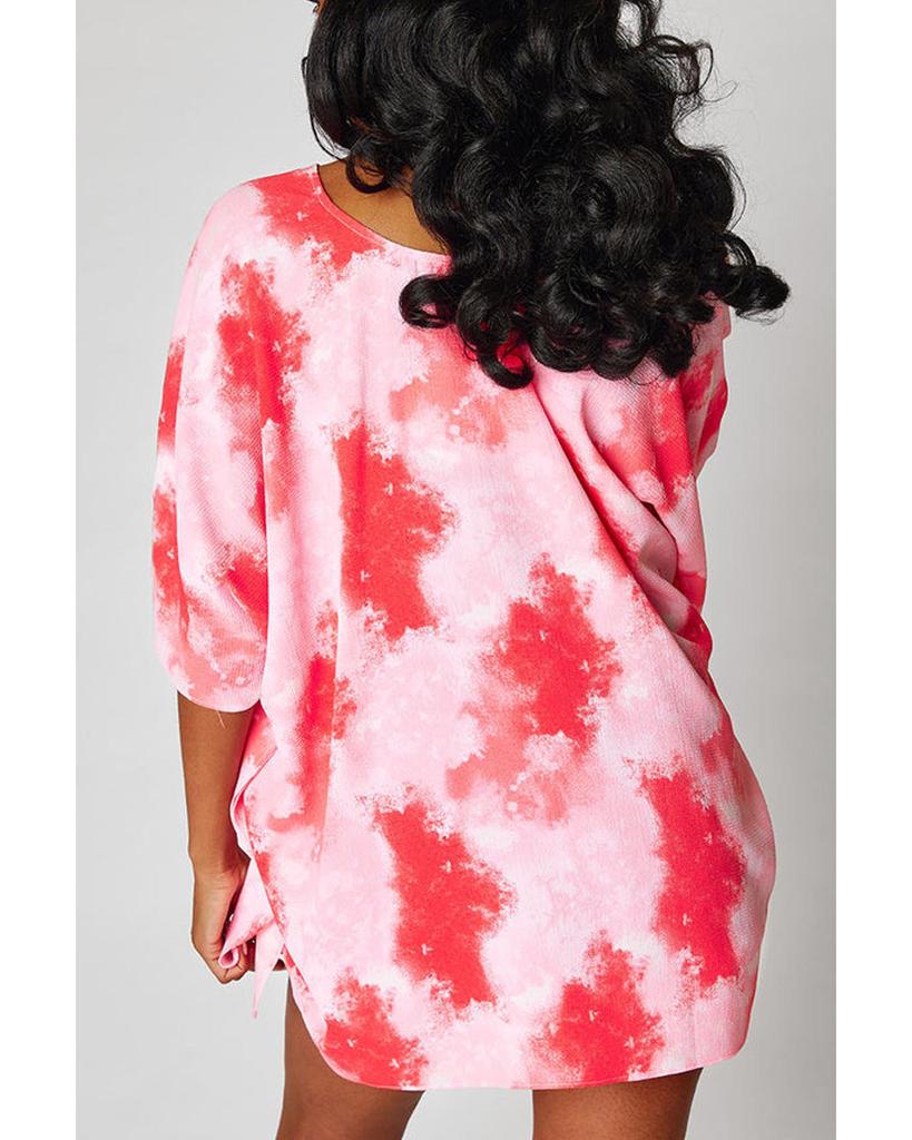 Azura Exchange Red Plus Size Tie-dye Print 3/4 Sleeve Tunic Top