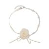 Camellia Flower Pearl Collar Necklace Women's Neckband Pendant Lockbone Chain Binding Strap Necktie Flower Accessory