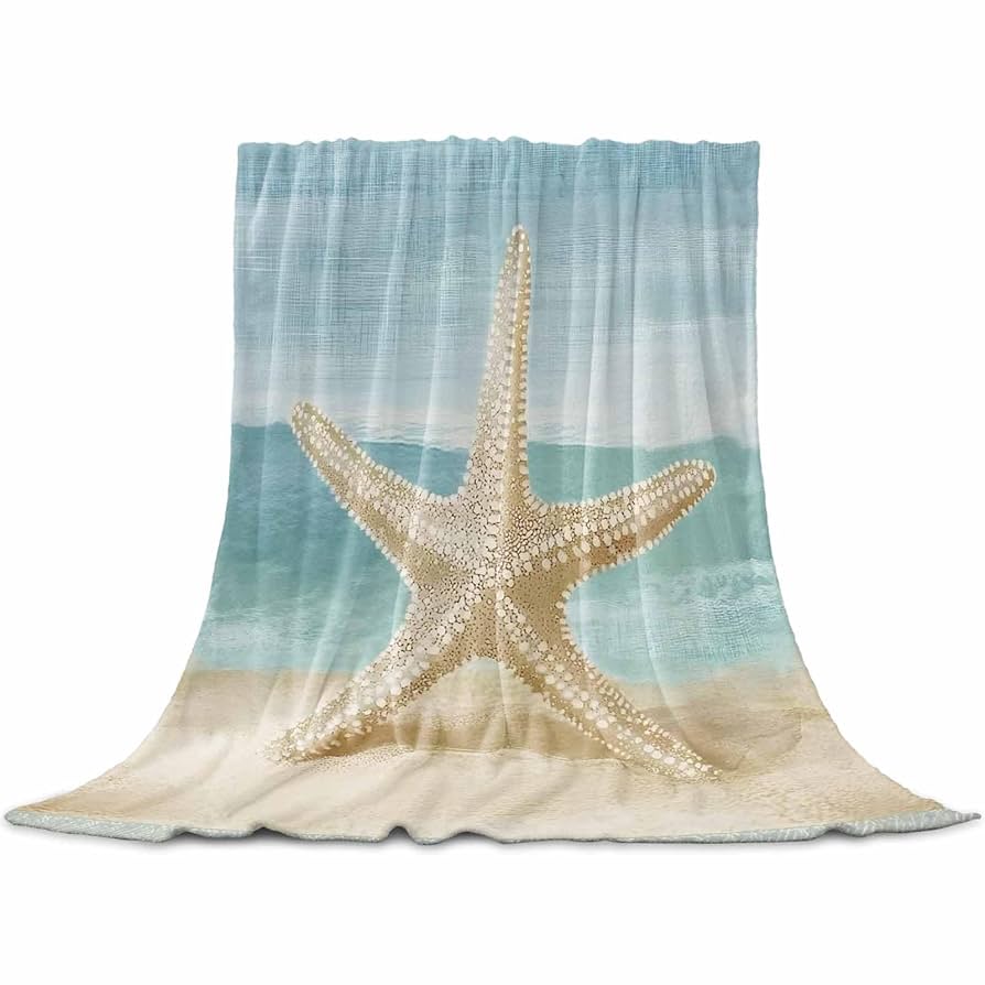 Beach Throw Blanket, Ocean Beach Theme Seashell Travel Blanket for Living Room Sofa Bed Office Soft Cozy Plush Flannel Blanket 75x90cm