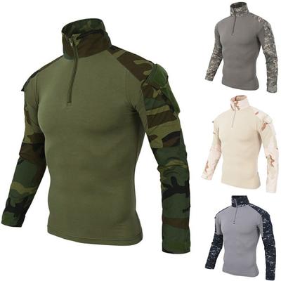 Men Tactics Camouflage Long-Sleeve Beefy Muscle Basic Solid Blouse Tee Shirt Top