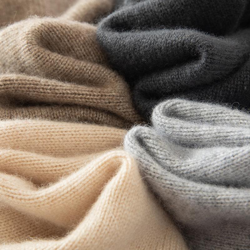 Solid color cashmere shirt semi-turtleneck new solid color versatile pullover sweater knitted sweater warm inside
