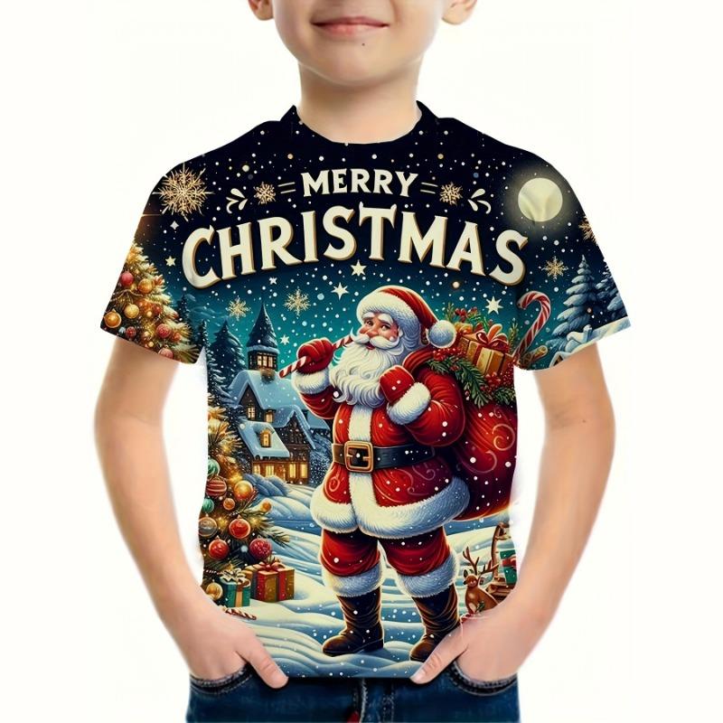 Kids Clothes Funny Santa Claus 3D Printed T Shirt Christmas Short Sleeved T Shirts Boys Girls 2-10y Xmas Gift for Children Top