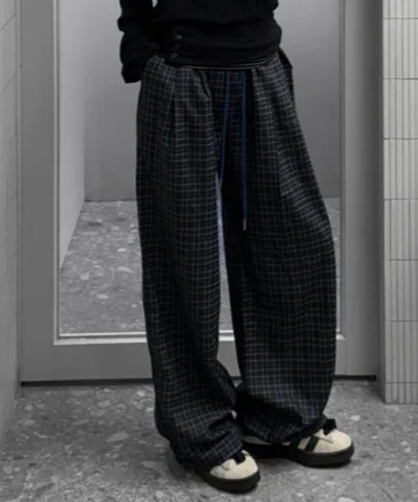 UNKNOWN PLANET Check Elastic Waist Slacks Pants Blue