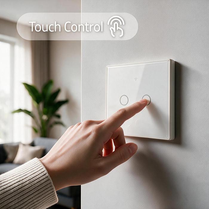 Qoltec Smart Touch 4-Channel Light Switch | Wi-Fi | Timer | Tuya | Smart Life | Tempered Glass | Black