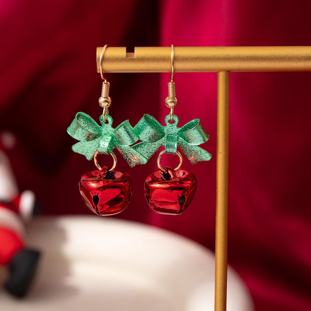 Christmas Bell Bow Earrings Fashion Creative Design Holiday Festive Jewelry for Women Girls