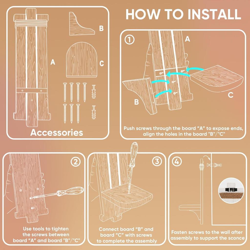 Homemory Wall Sconces Candle Holder Set of 2, Farmhouse Wooden Rustic Wall Decor for Living Room, Dining Room, Bedroom, Bathroom (White)