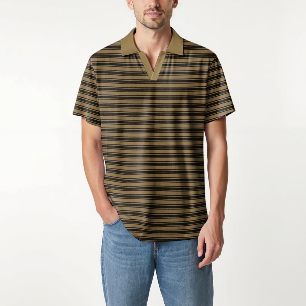 Moda Hombre Top Estampado Cuello en V Manga Corta Camiseta de Golf