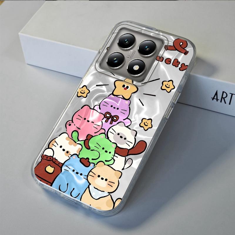 Cartoon Cat Love Heart Girls Women Water Texture Case For Xiaomi 14T 13T Pro 14Tpro 11 Lite 5G NE Shockproof Bumper Fundas Cover