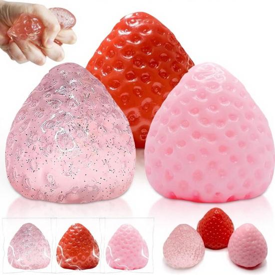 Portable Stress Relief Toy Strawberry Squeeze Toy Ball for Adults Soft TPR Fruit Finger Restlessness Reducer Fidget Focus Enhancer Party Favors