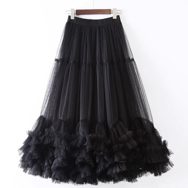 Gonne Lunghe in Tulle da Donna Vita Alta Elastica Linea ad A Lunghe Stratificate Tutù Ruffles in Rete Stratificate Svolazzanti Gonna da Fata Estiva Casual da Donna Midi in Rete