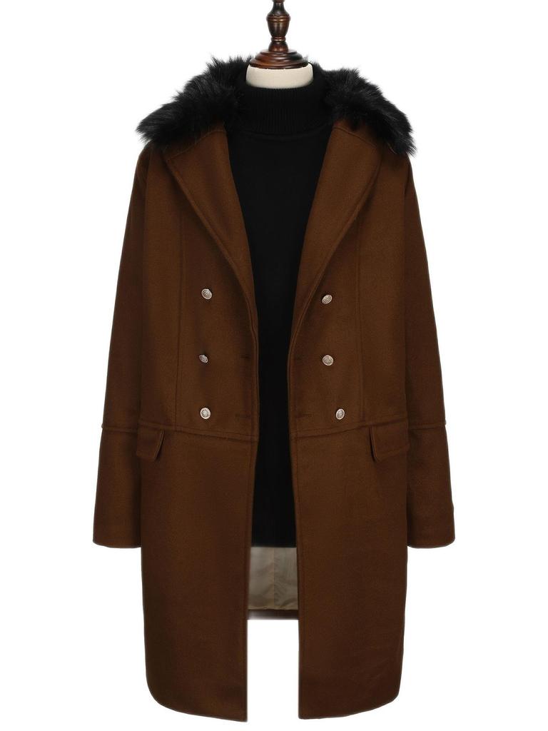 Men's Plus Size Double-Breasted Fur Collar Wool Coat