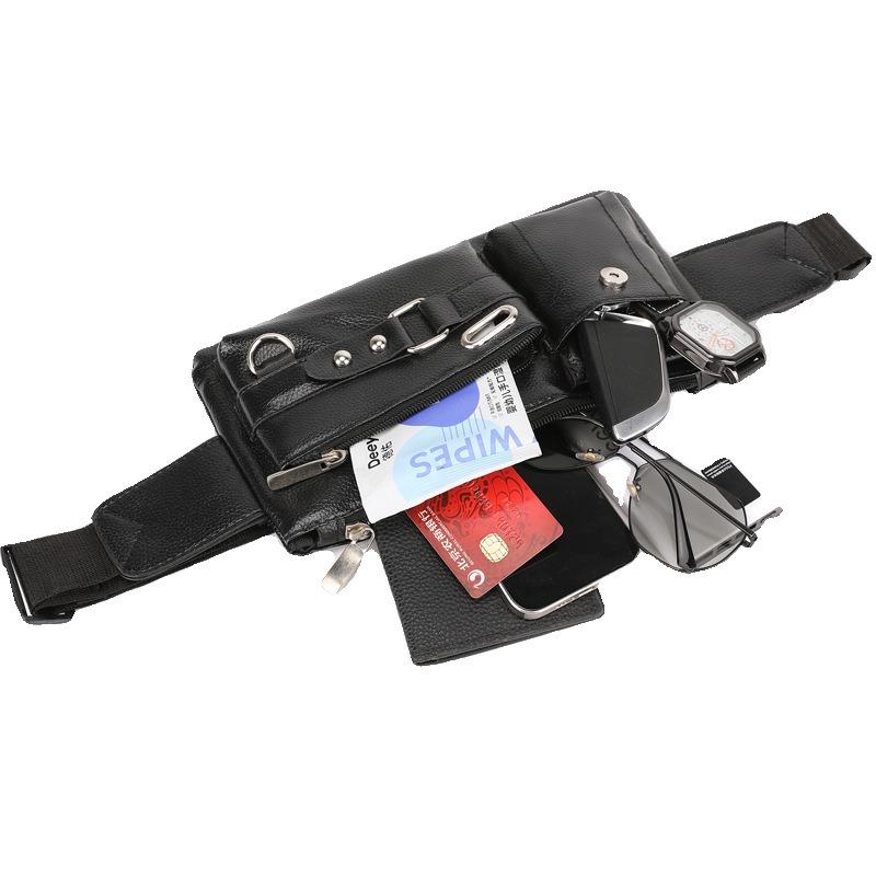 Men's PU Leather Waist Bag Simple Outdoor Casual Black Waist Pouch Men's Business Travel Waist Chest Bag