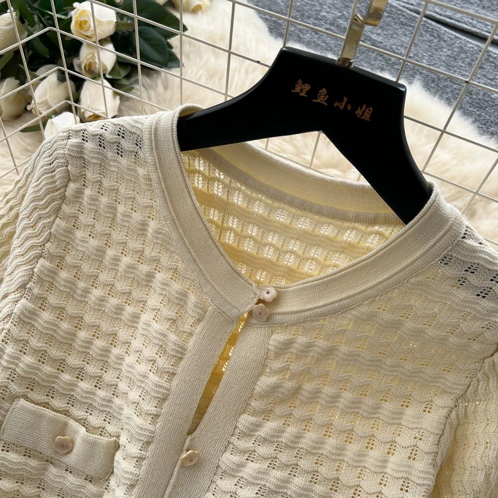 Summer Autumn Knitted Sweater Dress for Women Fashion Short Sleeve Single-breasted Hollow Out Elastic Simple Prom Dresses