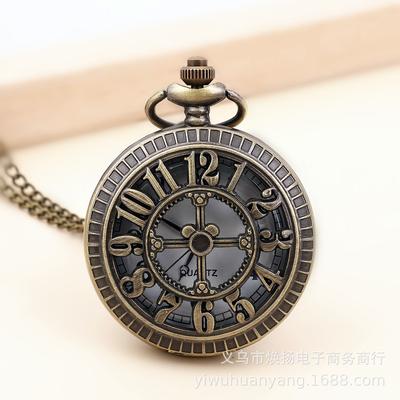 Large Diameter 47mm Pocket Watch European and American Retro Quartz Pocket Watch Necklace Bronze Flip Pocket Watch