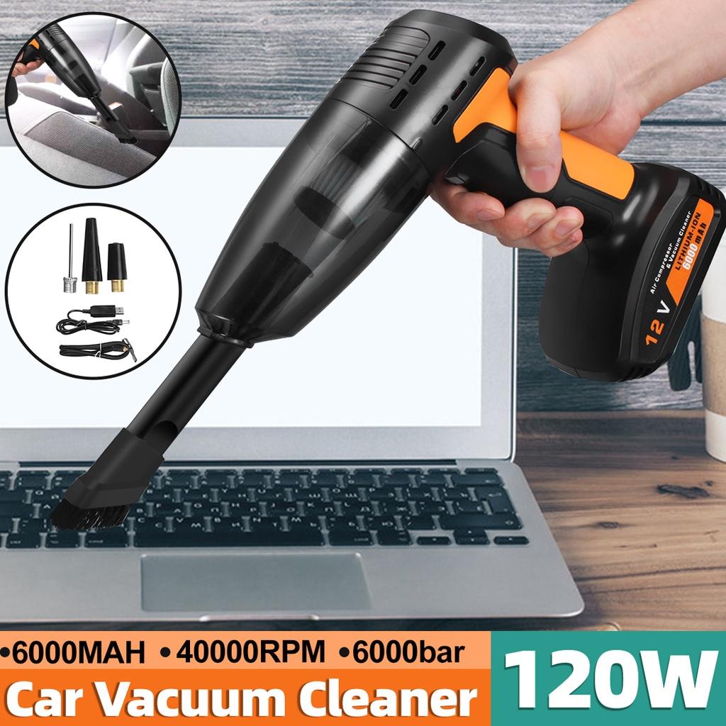4 In 1 6000Pa Portable Car Vacuum Cleaner Cordless Interior Cleaner with LED Light Tire Pressure Gauge Inflator Auto Accessories