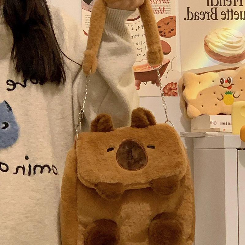 Uroczy kreskówkowy plecak pluszowy kapibara o dużej pojemności tornister studencki damski torba kawaii torba crossbody torba na ramię torebka