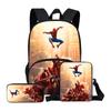 3 Piece Backpack Lunch Bag Pencil Case Set with Printed Design Durable Material Adjustable Straps Suitable for School Travel and Daily Use
