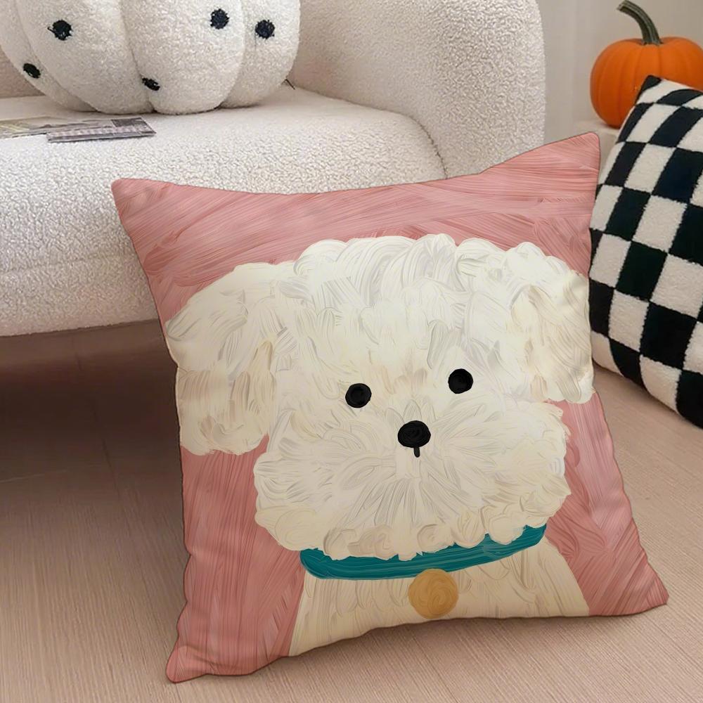 Cute Bichon Frise Pet Cushion Cover Throw Pillow Cover Hidden Button Durable Polyester Chair Cushion