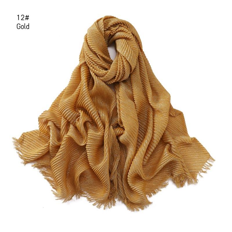 Spring New Solid Color Silver Silk Wrinkled Polyester Scarf Women's, Monochrome Two-ended Short Beard Headscarf Shawl