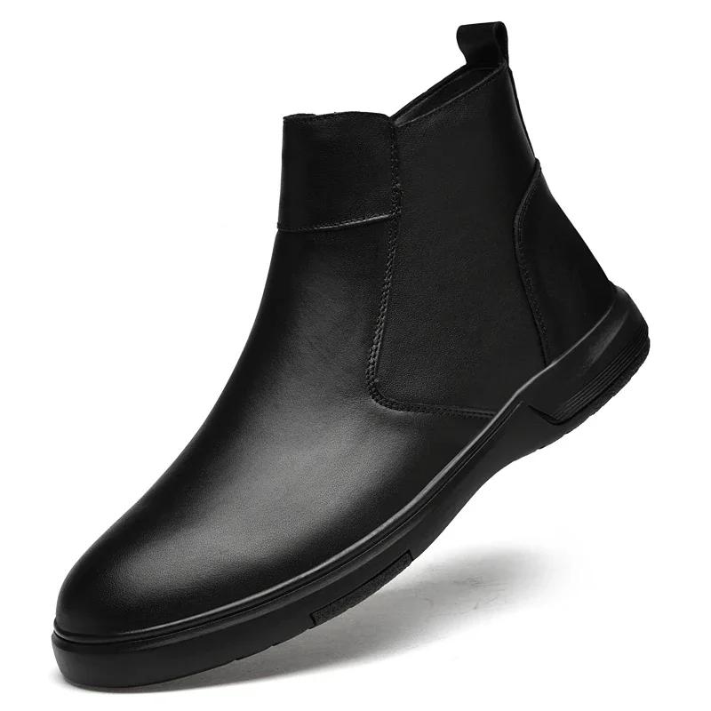 Men's Shoes 2024 Hot Sale Zipper Men's Boots Winter Round Toe Solid Plush Warm Comfortable Short Barrel Low-heeled Fashion Boots