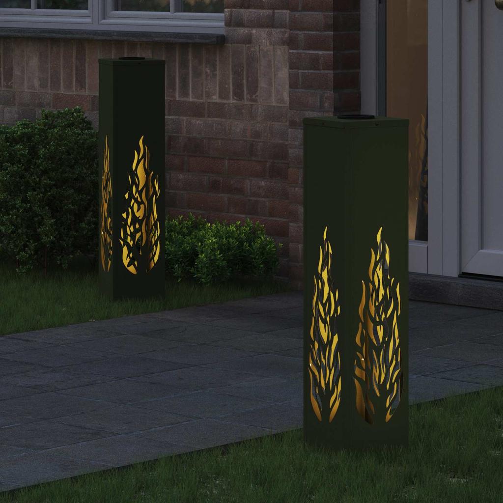 Solar LED Path Light 2 Pcs Olive Green Cold Rolled Steel