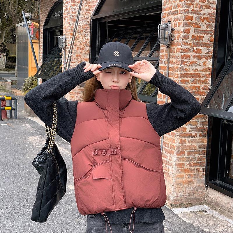 Autumn and winter new large size vest sleeveless women's versatile outer wear solid color literary and casual lapel down cotton vest