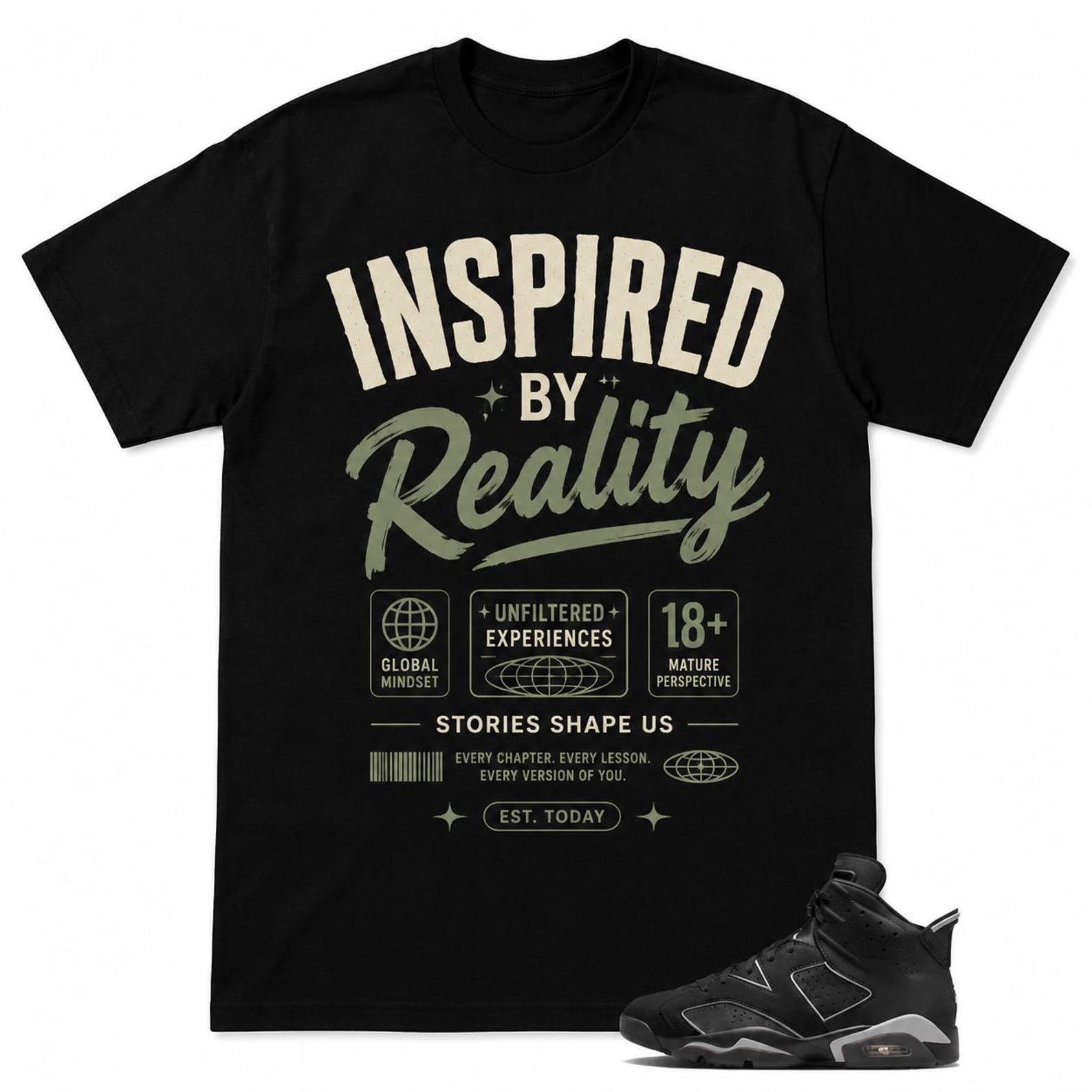 Inspired By Reality Graphic Tee, Vintage Urban Streetwear Shirt, Sneaker Match Hype Style 2XL