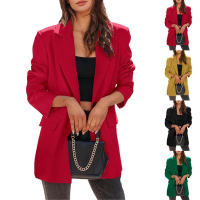 Damskie kurtki robocze Business Casual z guzikami i klapami, z otwartym przodem i długim rękawem, jesienna stylizacja