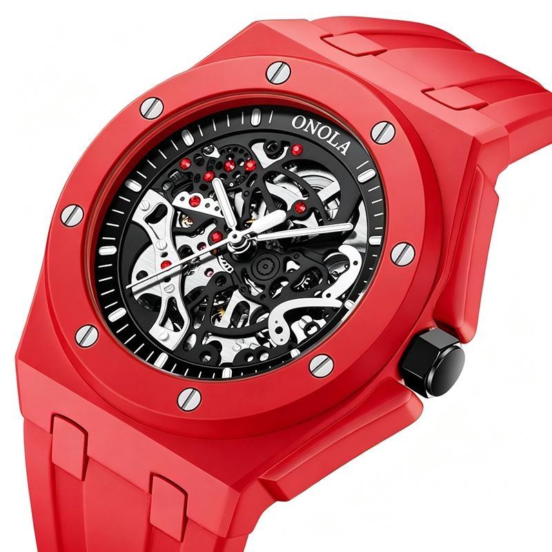 Hollow Automatic Skeleton Watches for Men Sport Visible Mechanical Movement Luminous Watch Waterproof Silicone Strap