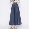 Lace Up Corset Midi Long Skirts Women Spring Summer Korea Style Vintage High Waist Jean Skirt A Line Ruffle Pleated Denim