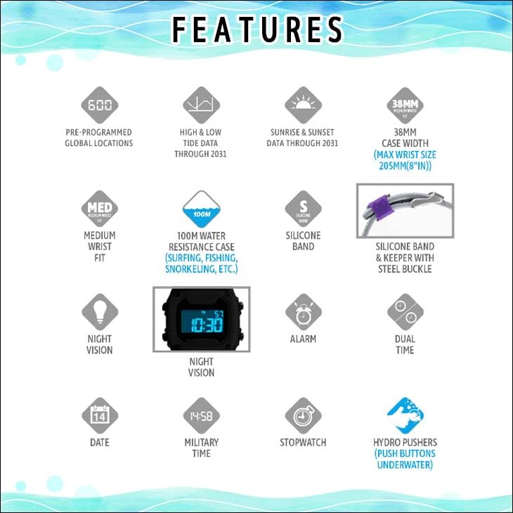 Freestyle Shark Classic Tide 600 Surfing Waterproof with 100m Water Perfect for Marine Model Black Watch, Clip, Resistance, Sports, 101149, (POS)