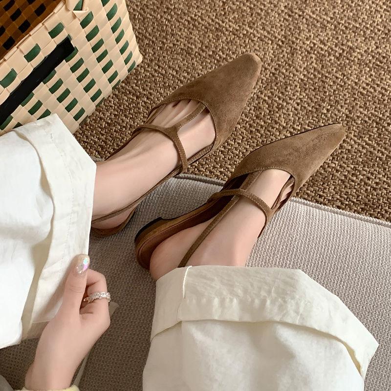 Mode NEU Sommer Damen Sandalen Echtes Leder Schuhe für Damen Zehen bedeckt Slingback Schuhe Spitze Zehen Niedriger Absatz Prägnante Designer Sandalen