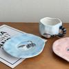 Creative Cute Cat Ceramic Coffee Mug with Saucer Set Unique Irregular Design Coffee Cup With Handle  for Latte Tea Milk 300ml