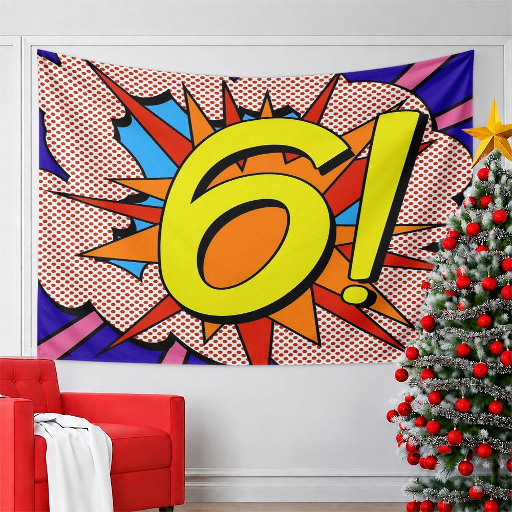 Pop Art Style "6!" Explosion Design Pattern Wall Hanging Tapestry Decorative Tapestry Home Decor for Bedroom and Living Room
