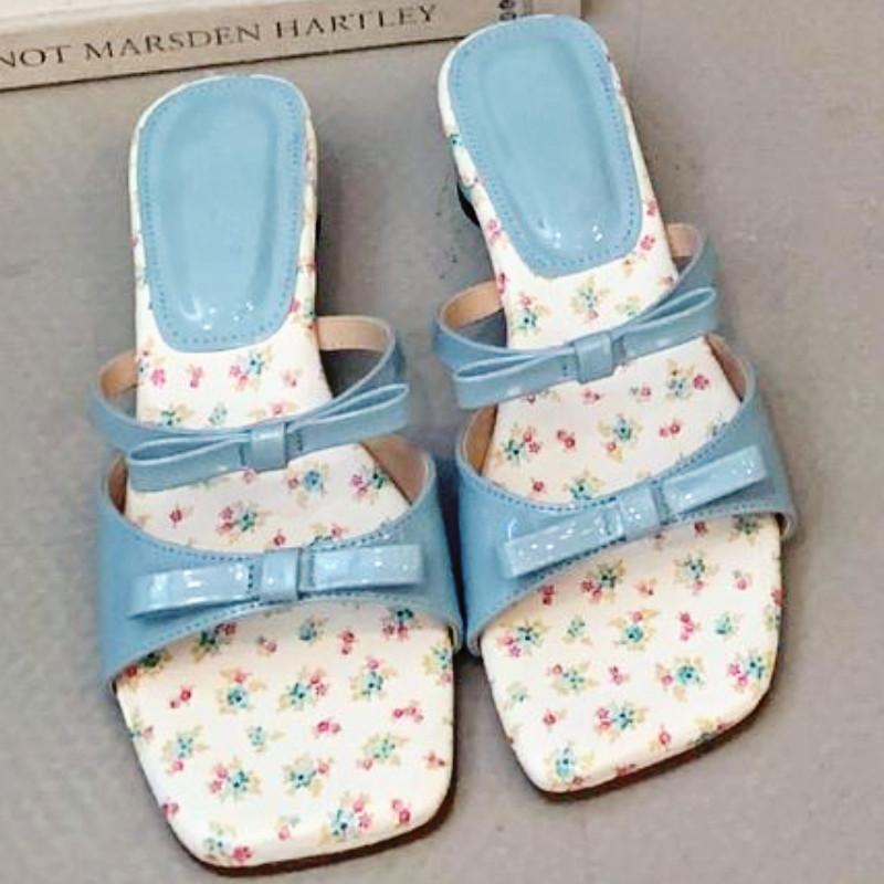 Fashion Fashion Square Toe Bow Women High Heeled Sandals Elegant Wedges Non-slip Women Sandals Summer Comfort Open Toe Slide Sandals
