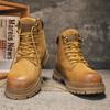 Men's Genuine Leather High-Top Martin Boots - Retro Big Yellow Style, Thick Sole, Outdoor Workwear for Autumn/Winter