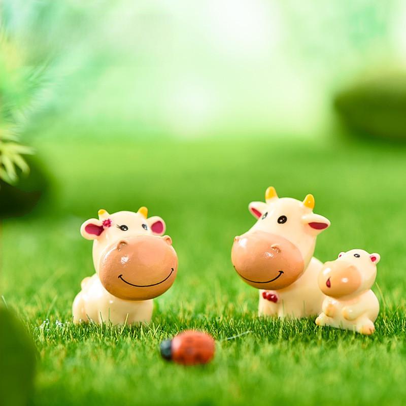 Cute Resin Ox Figurine Cartoon Style Diy Miniature Animal Decoration Set