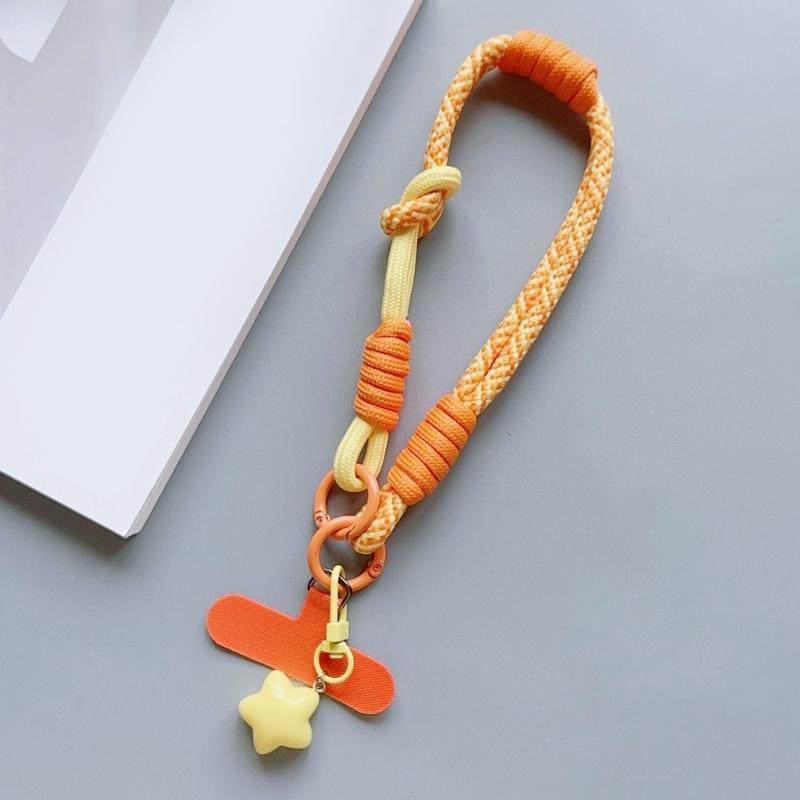 Multicolor Phone Strap Polyester Metal Charm Detachable Tethers Mobile Lanyard Adjustable Wristband for Key Accessories