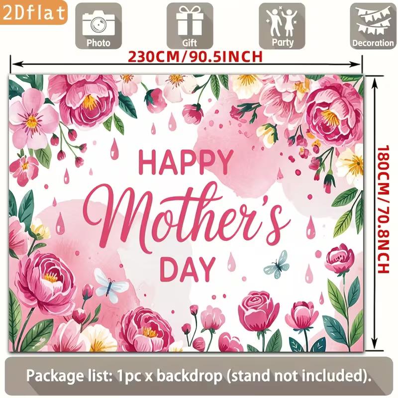 2D Mother's Day Photography Backdrop with Watercolor Pink Flowers and "Happy Mother's Day"