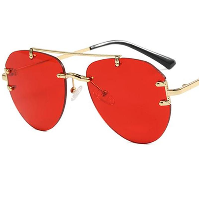 

HOT Rimless Sunglasses Double Beam Sun Glasses Anti-UV Spectacles Alloy Temples Eyeglasses Pilot Ornamental Google as picture красный