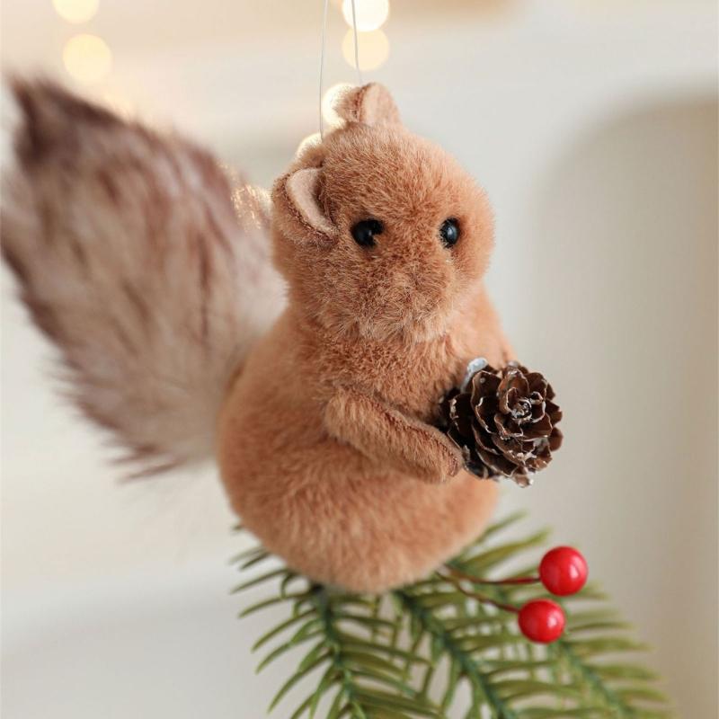 Cartoon Squirrel Hanging Decoration With Pinecone Accent Holiday Decoration For Christmas Gifts