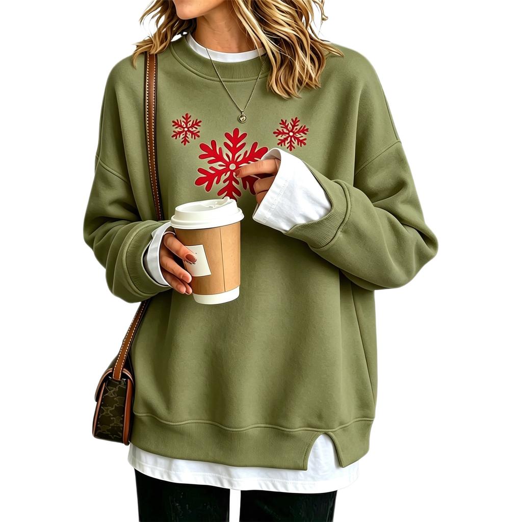 Dame Sweatshirt Juleprint Langærmet Løstsiddende Til Lag-på-lag Casual Pullover