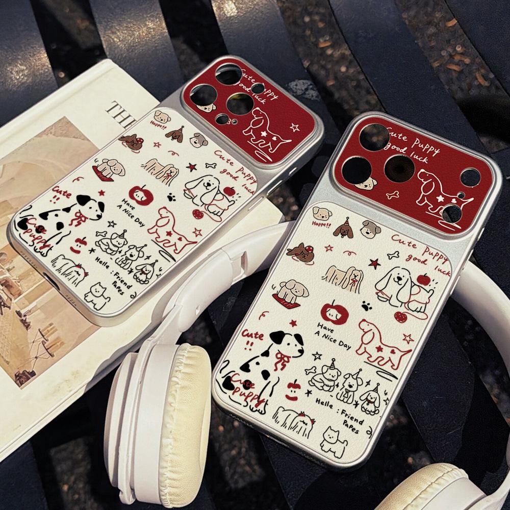 Graffiti cartoon puppy for Apple 17 mobile phone case iPhone15Pro all-inclusive 16Pro leather pattern 14 simple